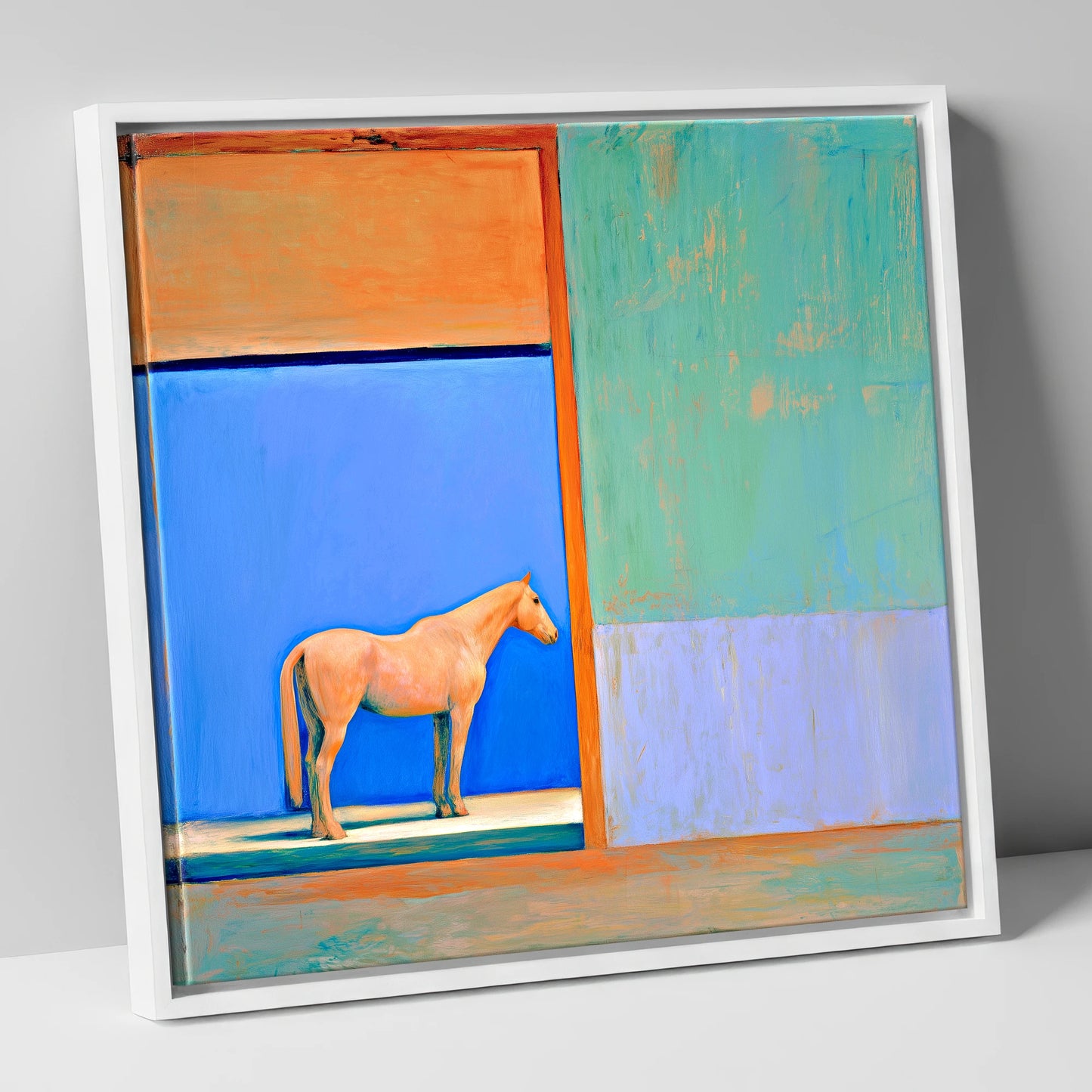 Cobalt Stable Light horse stable canvas wall art in white frame