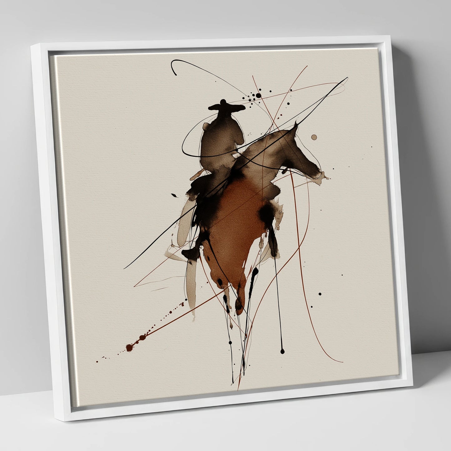 Shadows of the West western horse canvas wall art in white frame