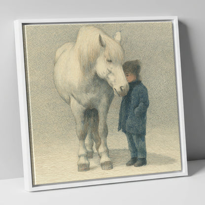 Quiet Trust horse & rider canvas wall art in white frame