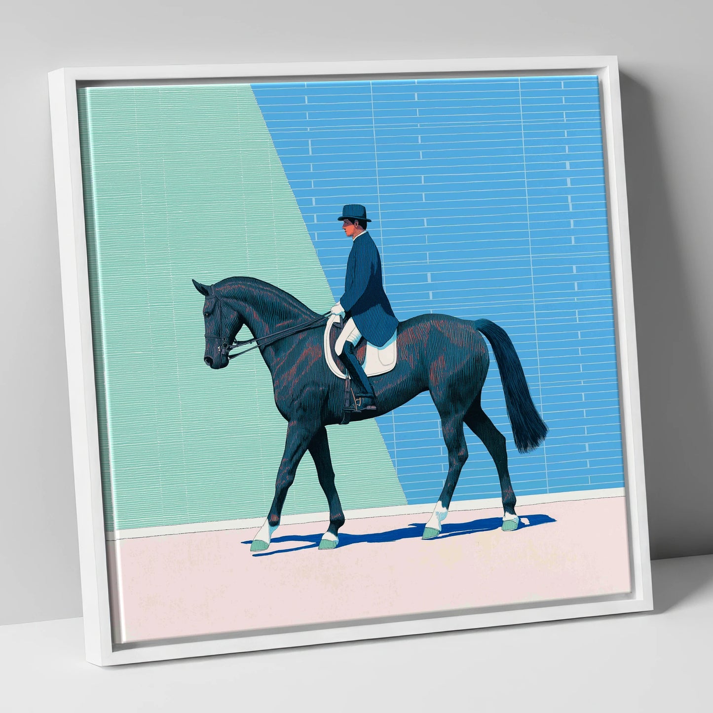 Rhythmic Precision dressage horse canvas wall art in white frame