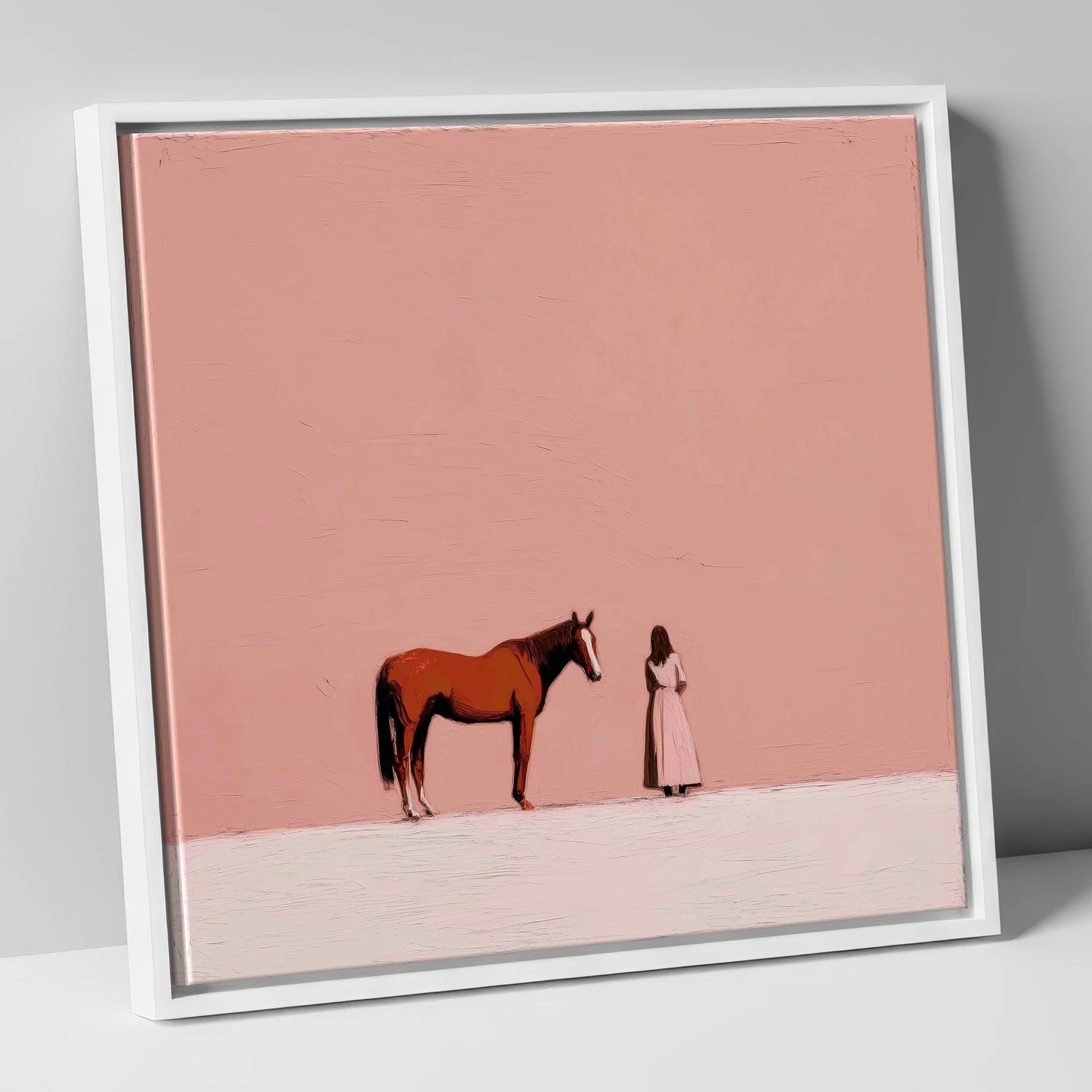 A Quiet Understanding horse & rider canvas wall art in white frame