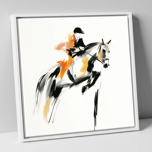 Amber Ascent show jumping horse canvas wall art in white frame