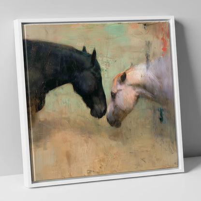 Silent Greeting horse portrait canvas wall art in white frame