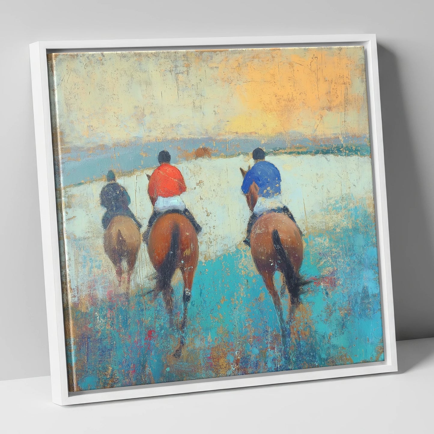Heading to the Start racing horse canvas wall art in white frame