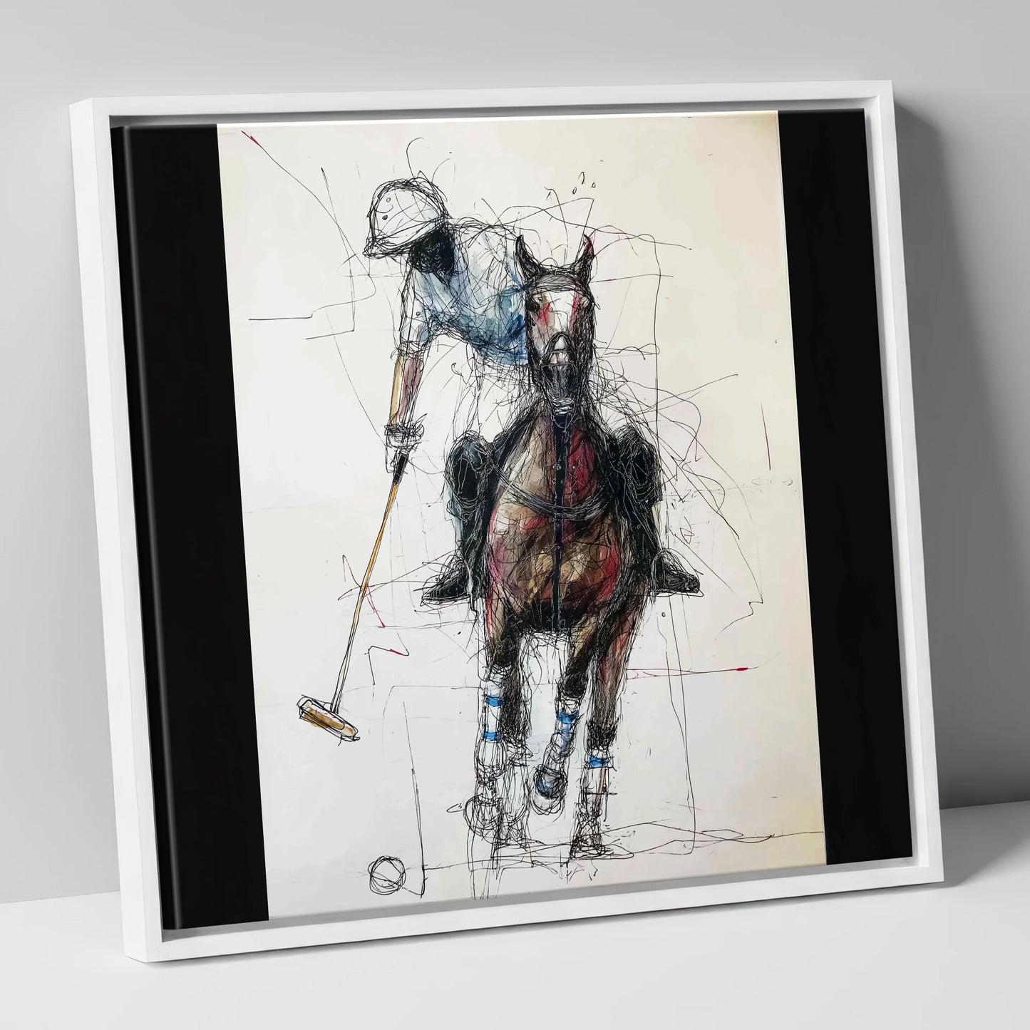 Full Gallop Focus polo horse canvas wall art in white frame