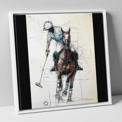 Full Gallop Focus polo horse canvas wall art in white frame