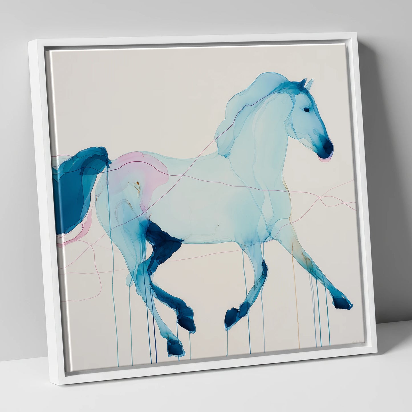 Fluid Azure Grace horse breed canvas wall art in white frame