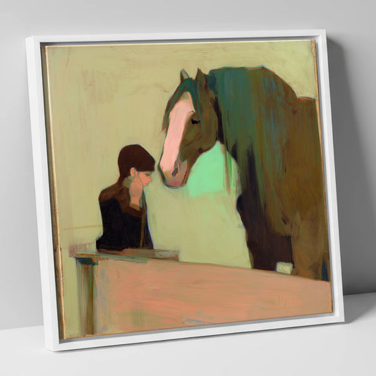 Silent Understanding horse & rider canvas wall art in white frame