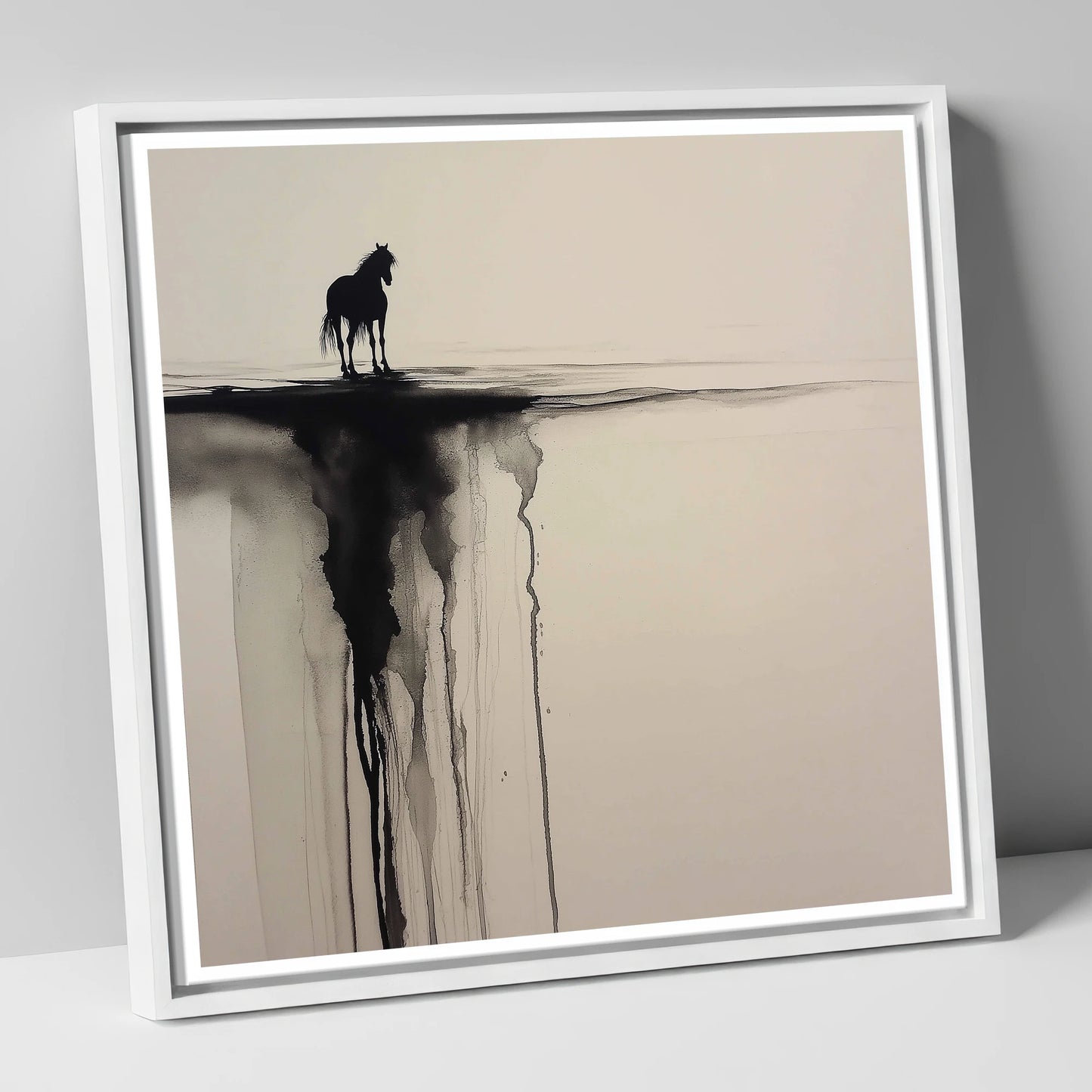 Edge of Silence horse landscape canvas wall art in white frame