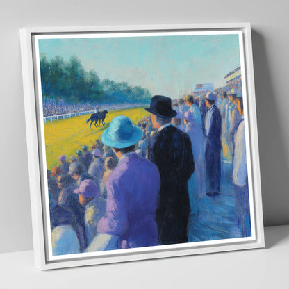 Shadows on the Turf racing horse canvas wall art in white frame