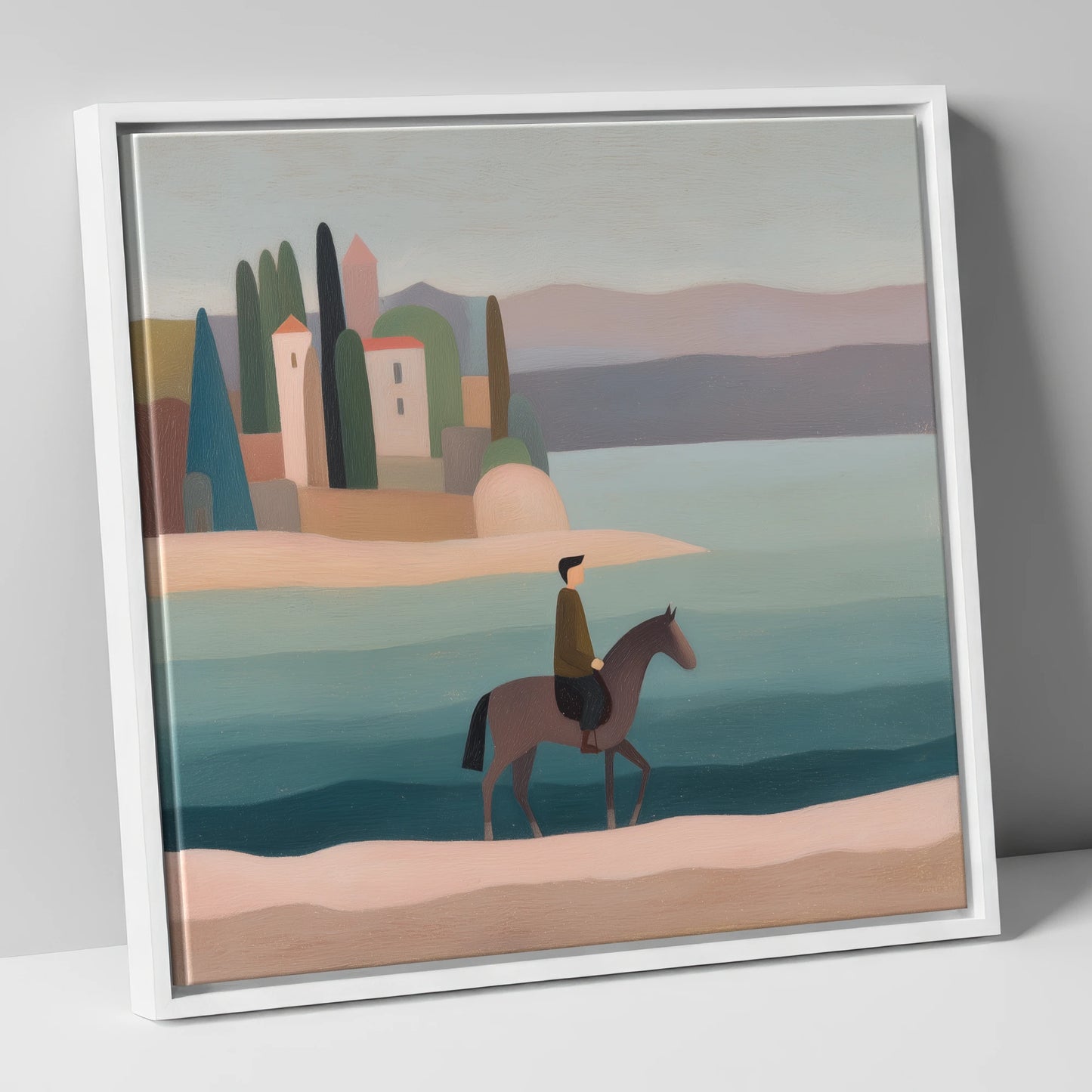 The Painted Shore beach horse canvas wall art in white frame