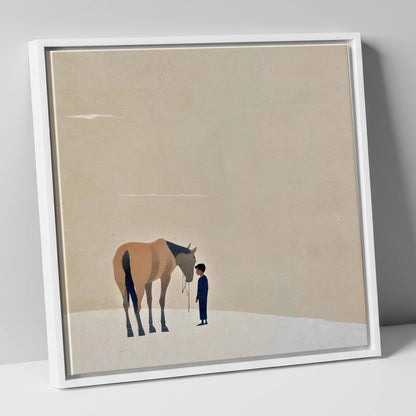 A Quiet Understanding horse & rider canvas wall art in white frame
