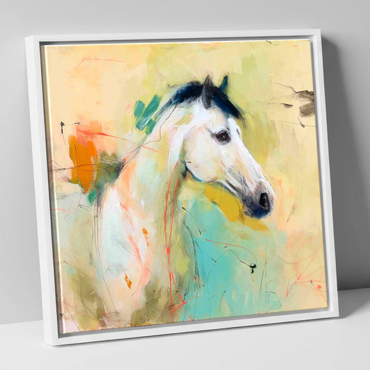Gestural Grey Portrait horse portrait canvas wall art in white frame