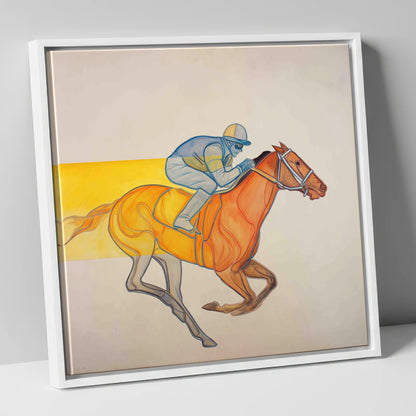Radiant Racing Stride racing horse canvas wall art in white frame