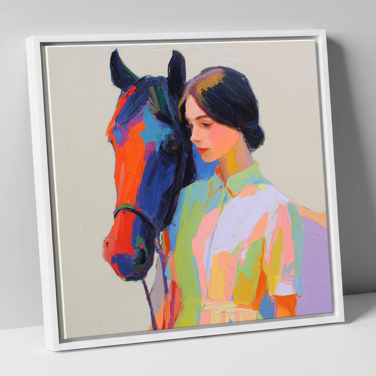 Radiant Companionship horse & rider canvas wall art in white frame