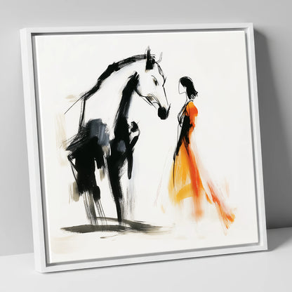 The Silent Connection horse & rider canvas wall art in white frame