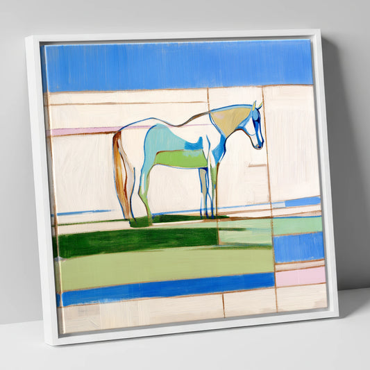 Architectural Equine Form horse portrait canvas wall art in white frame