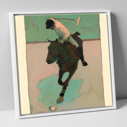 Turning on the Ball polo horse canvas wall art in white frame