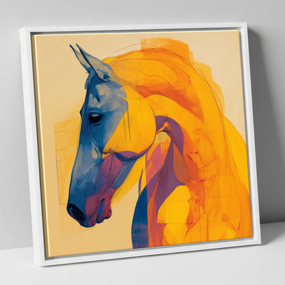 Cobalt and Gold Contour horse breed canvas wall art in white frame