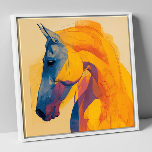 Cobalt and Gold Contour horse breed canvas wall art in white frame