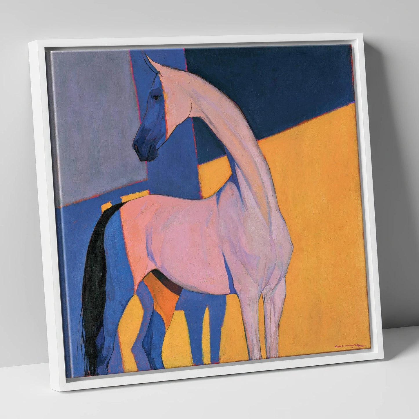 Vibrant Colour Block Horse horse breed canvas wall art in white frame