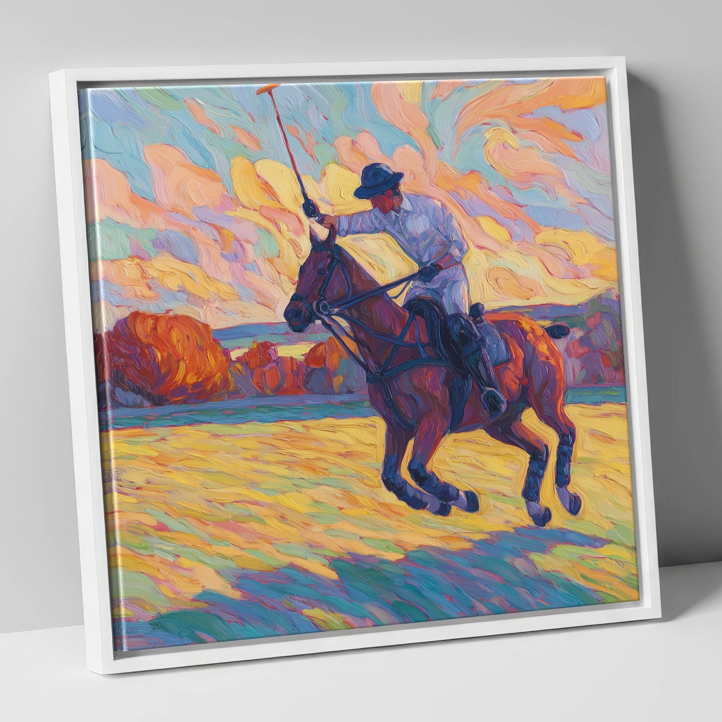 The Final Chukka polo horse canvas wall art in white frame