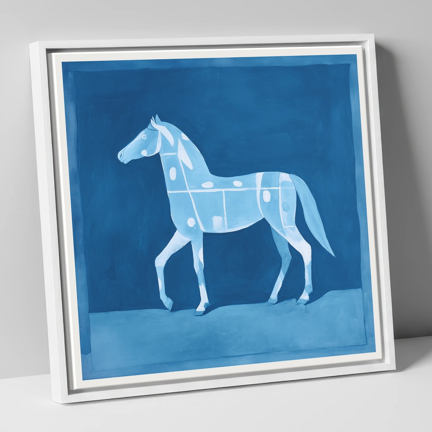 The Azure Blueprint horse breed canvas wall art in white frame