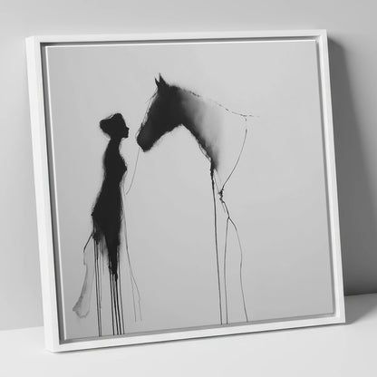 The Unspoken Bond horse & rider canvas wall art in white frame