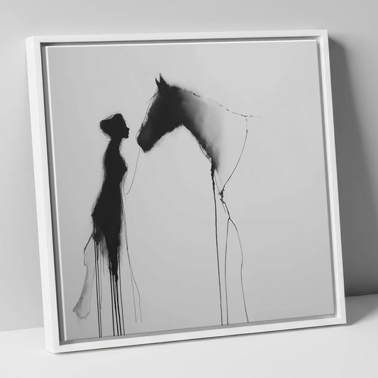 The Unspoken Bond horse & rider canvas wall art in white frame