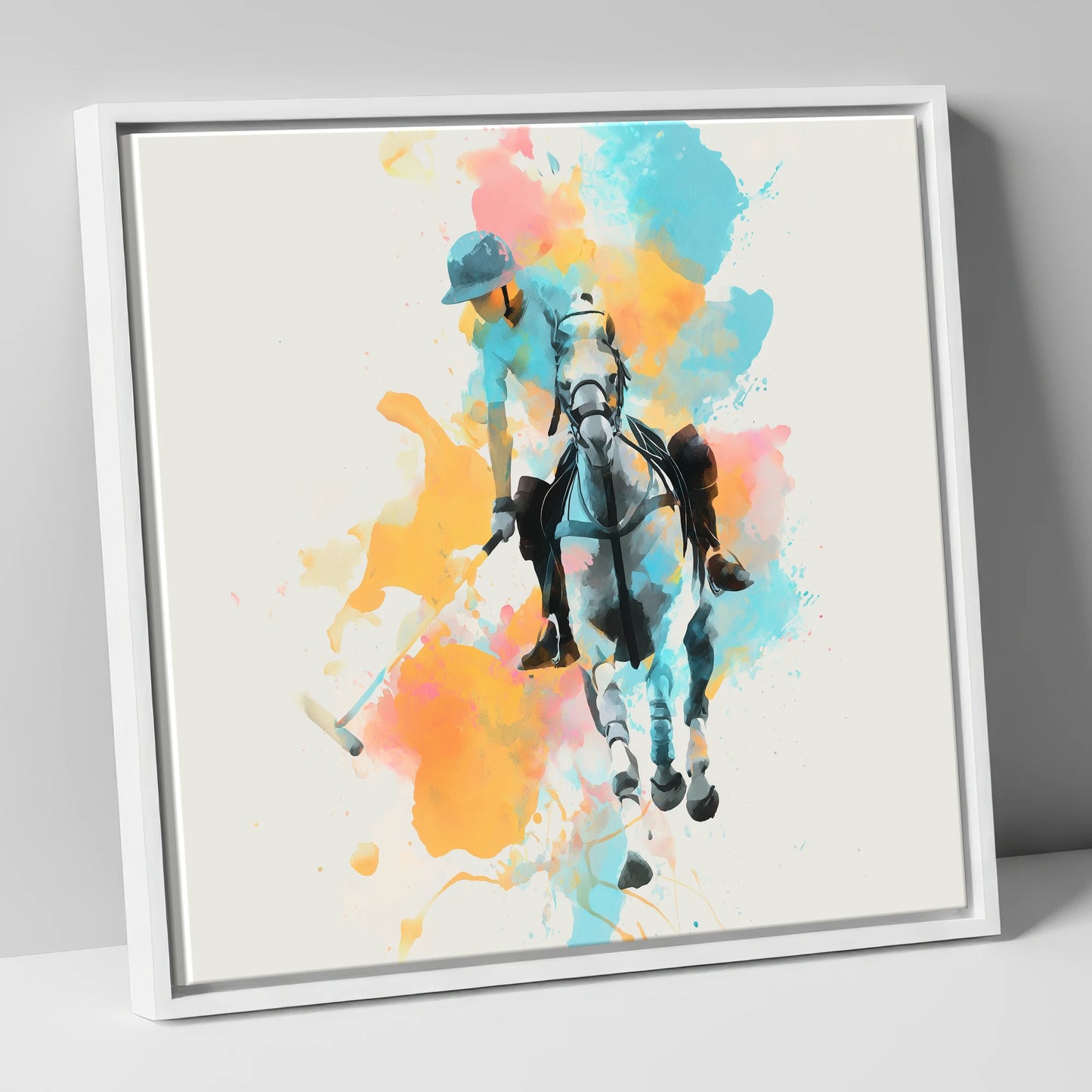 The Perfect Strike polo horse canvas wall art in white frame