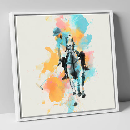 The Perfect Strike polo horse canvas wall art in white frame