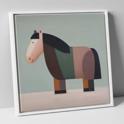 The Geometric Cob horse breed canvas wall art in white frame