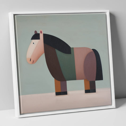 The Geometric Cob horse breed canvas wall art in white frame