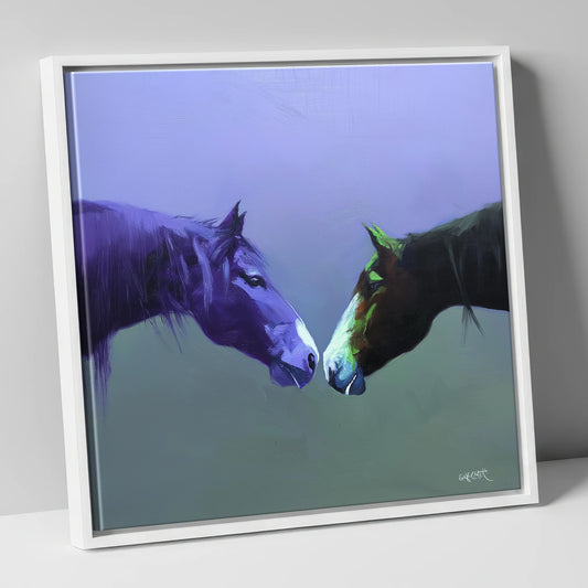 The Quiet Connection horse portrait canvas wall art in white frame