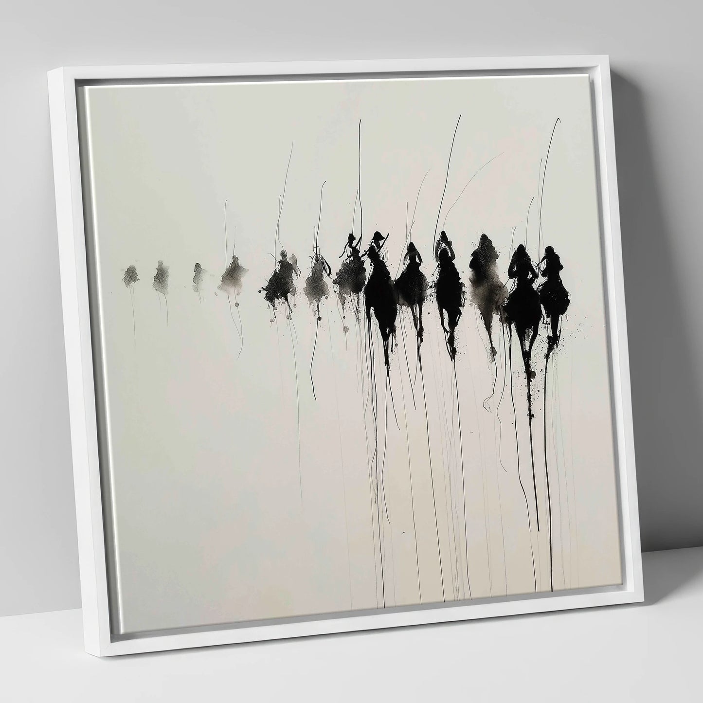The Ethereal Field racing horse canvas wall art in white frame