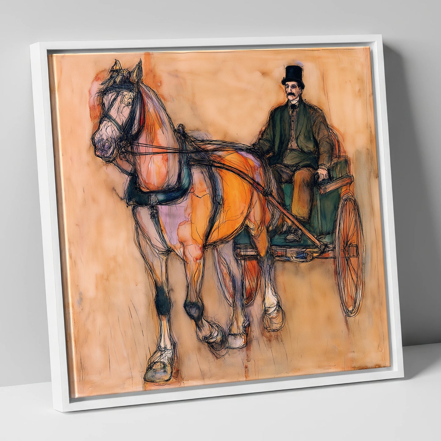 Gentleman of the Reins working horse canvas wall art in white frame