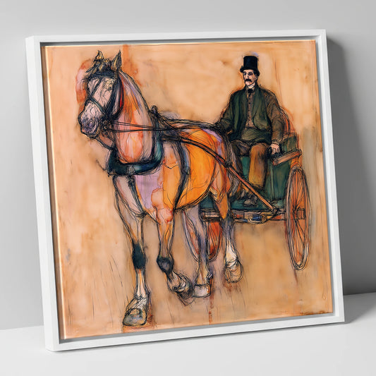 Gentleman of the Reins working horse canvas wall art in white frame