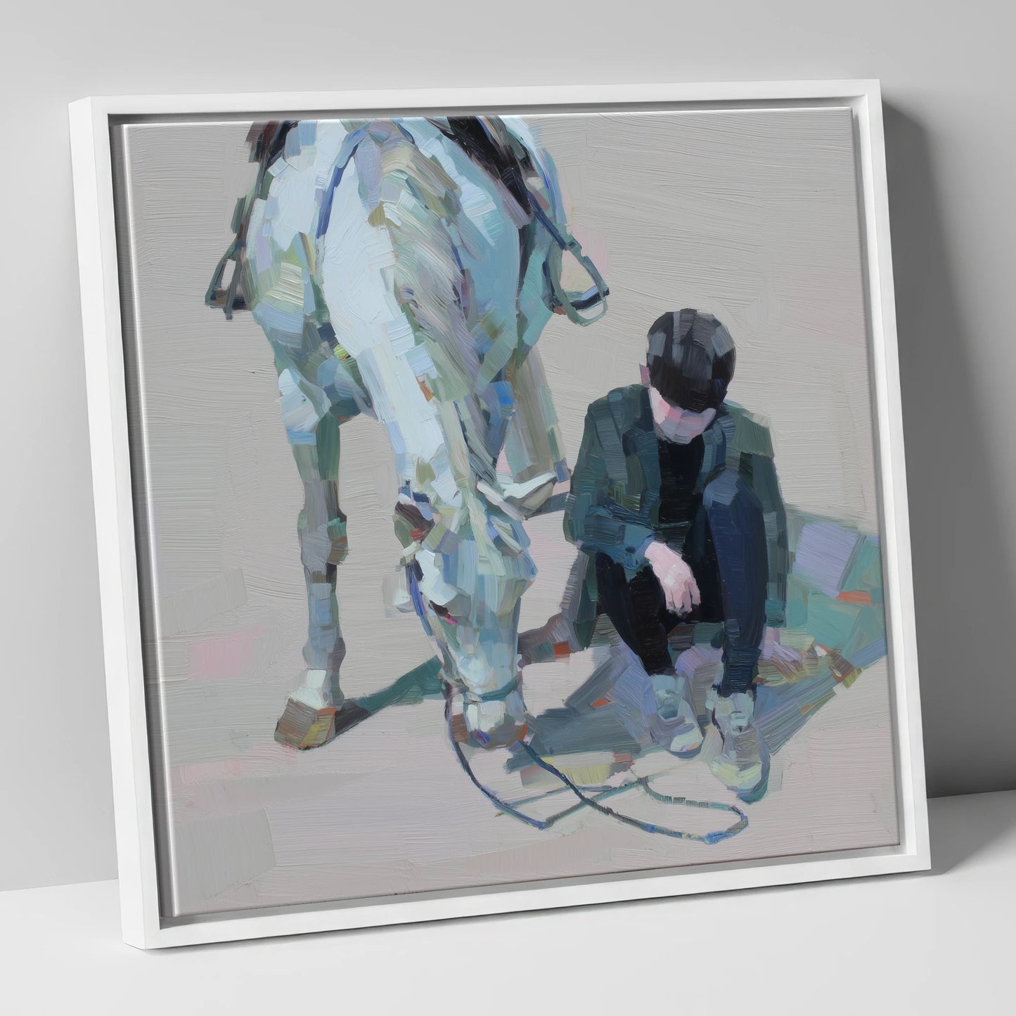 Shared Silence horse & rider canvas wall art in white frame