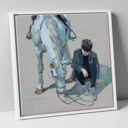 Shared Silence horse & rider canvas wall art in white frame