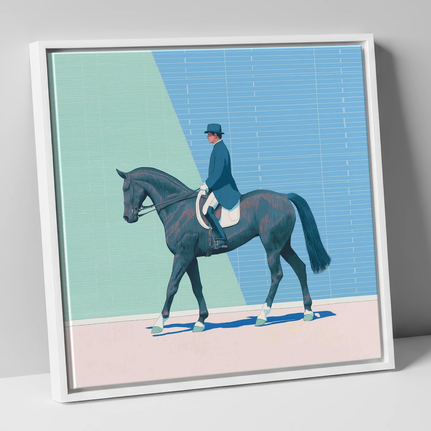 Rhythmic Precision dressage horse canvas wall art in white frame