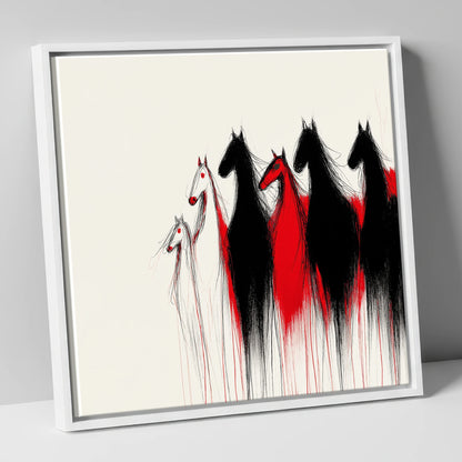 Crimson Herd Silhouettes wild horses canvas wall art in white frame