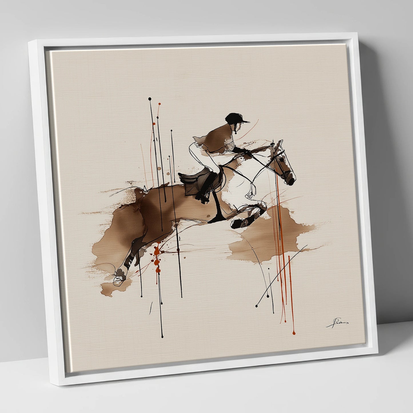 Airborne Momentum show jumping horse canvas wall art in white frame
