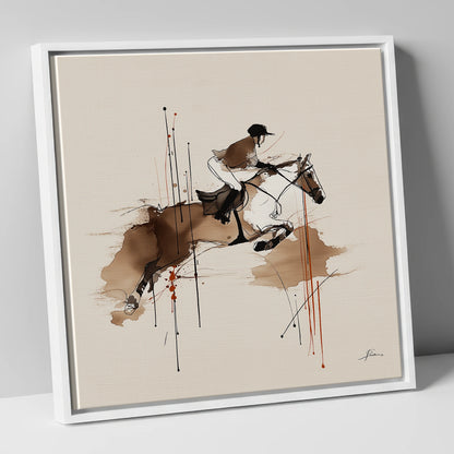 Airborne Momentum show jumping horse canvas wall art in white frame