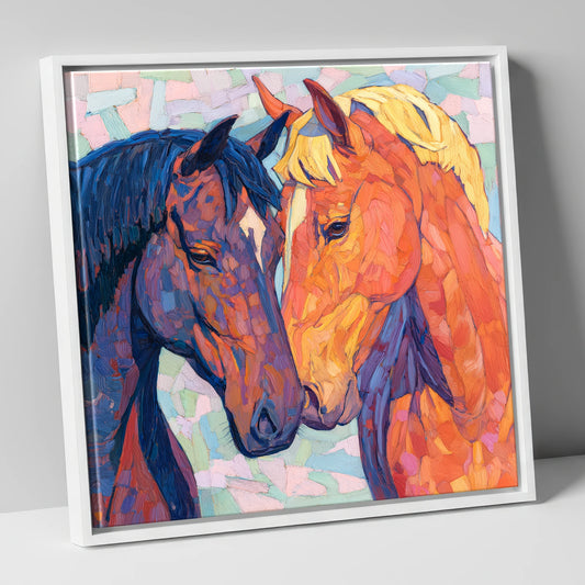 Kindred Spirits horse portrait canvas wall art in white frame