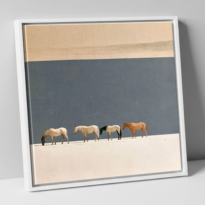 Stillness on the Horizon horse landscape canvas wall art in white frame