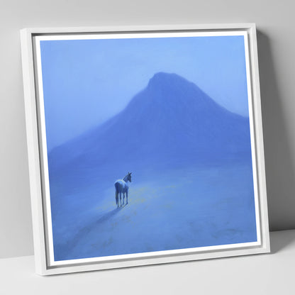The Silent Peak horse landscape canvas wall art in white frame