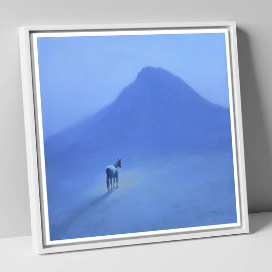 The Silent Peak horse landscape canvas wall art in white frame