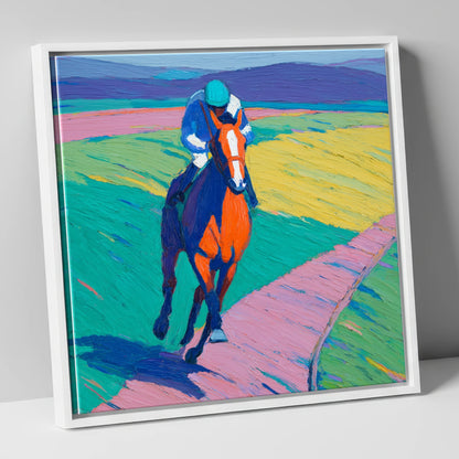 The Vivid Gallop racing horse canvas wall art in white frame