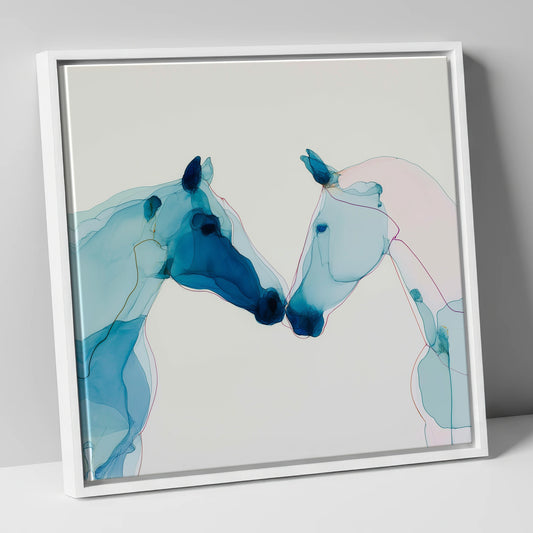 Azure Affinity horse portrait canvas wall art in white frame