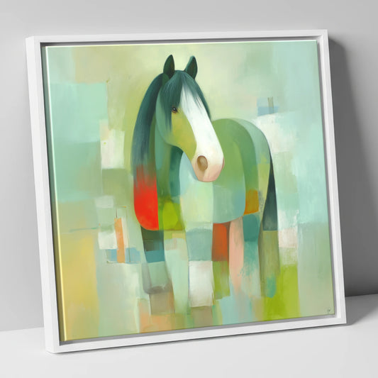 Modern Geometric Cob horse breed canvas wall art in white frame